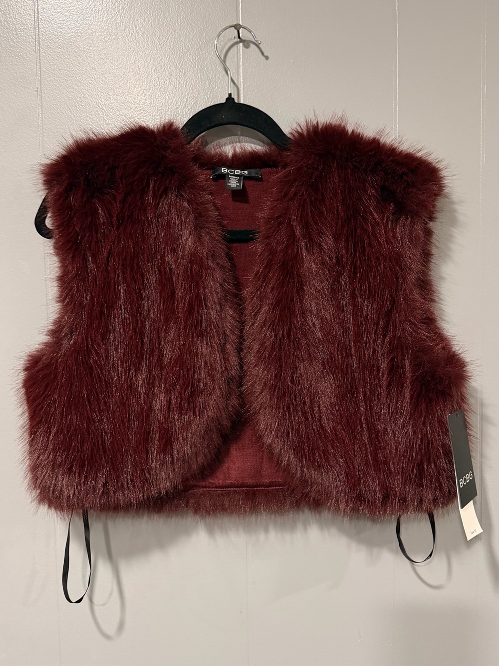 BCBG Wine Faux Fur Vest - Sleeveless Plush Layering Piece